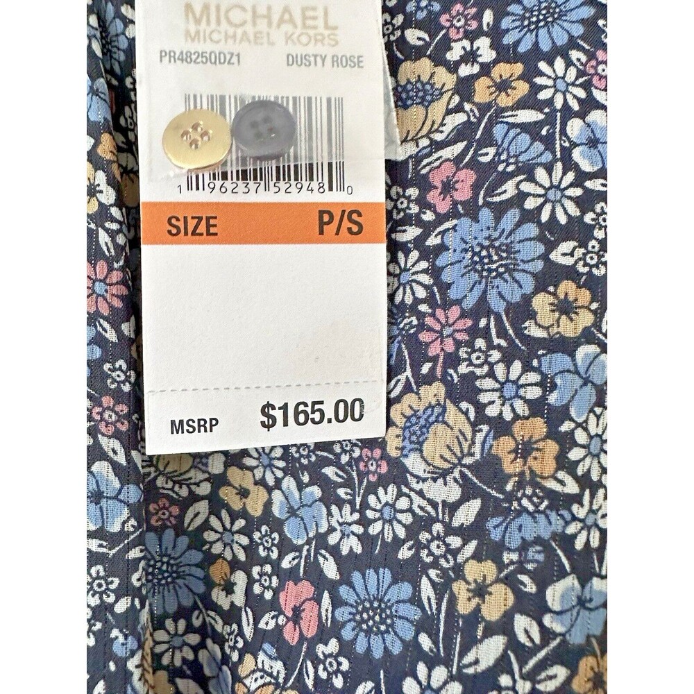 Michael Kors Women's Lined Floral-Print Dusty Rose Blue Mini Dress Petite S - Picture 6 of 10